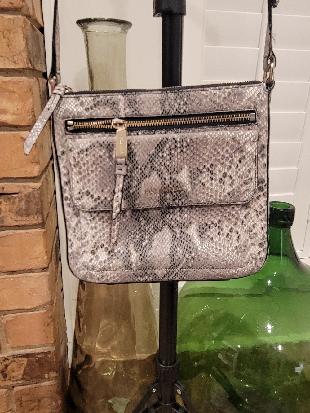 Cole Haan Gray Faux Snakeskin Crossbody with Gold Hardware